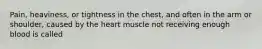 Pain, heaviness, or tightness in the chest, and often in the arm or shoulder, caused by the heart muscle not receiving enough blood is called