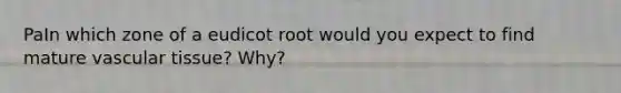 PaIn which zone of a eudicot root would you expect to find mature vascular tissue? Why?