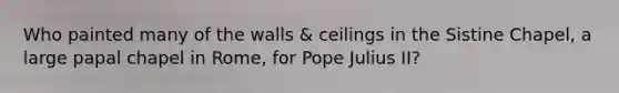 Who painted many of the walls & ceilings in the Sistine Chapel, a large papal chapel in Rome, for Pope Julius II?