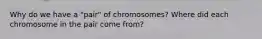 Why do we have a "pair" of chromosomes? Where did each chromosome in the pair come from?