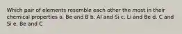 Which pair of elements resemble each other the most in their chemical properties a. Be and B b. Al and Si c. Li and Be d. C and Si e. Be and C