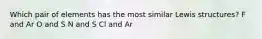 Which pair of elements has the most similar Lewis structures? F and Ar O and S N and S Cl and Ar