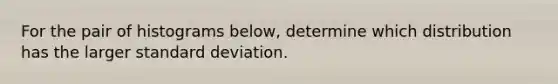 For the pair of histograms below, determine which distribution has the larger standard deviation.