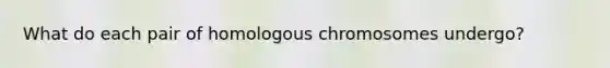 What do each pair of homologous chromosomes undergo?