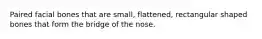 Paired facial bones that are small, flattened, rectangular shaped bones that form the bridge of the nose.