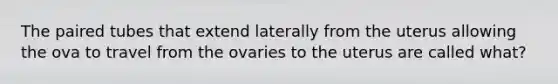 The paired tubes that extend laterally from the uterus allowing the ova to travel from the ovaries to the uterus are called what?