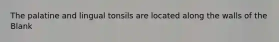 The palatine and lingual tonsils are located along the walls of the Blank