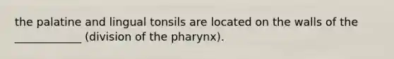 the palatine and lingual tonsils are located on the walls of the ____________ (division of the pharynx).