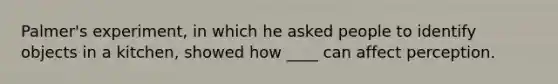 Palmer's experiment, in which he asked people to identify objects in a kitchen, showed how ____ can affect perception.