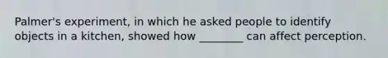 Palmer's experiment, in which he asked people to identify objects in a kitchen, showed how ________ can affect perception.