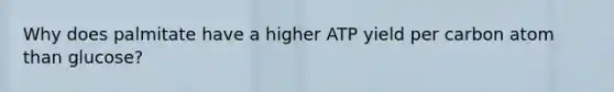 Why does palmitate have a higher ATP yield per carbon atom than glucose?