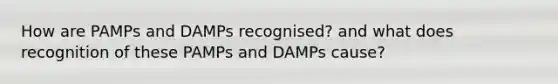 How are PAMPs and DAMPs recognised? and what does recognition of these PAMPs and DAMPs cause?