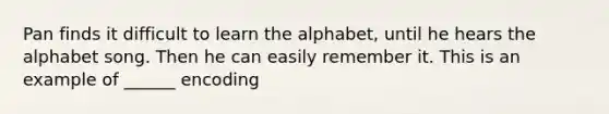 Pan finds it difficult to learn the alphabet, until he hears the alphabet song. Then he can easily remember it. This is an example of ______ encoding