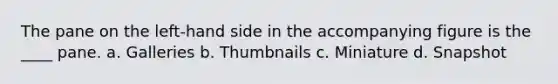 The pane on the left-hand side in the accompanying figure is the ____ pane. a. Galleries b. Thumbnails c. Miniature d. Snapshot