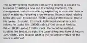 The pantry vending machine company is looking to expand its business by adding a new line of vending machines. The management team is considering expanding in soda machines or snack machines. Following is the relevent financial data relating to the decision: Investment: 70000 (soda),25000 (snack) Useful life (years): 5 (soda), 12 (snack) Estimated annual net cash inflows for useful life: 10000 (soda),17000 (snack) Residual Value: 10000 (soda),11000 (snack) Depreciation method: Straight line (soda), straight line (snack) Required Rate of Return: 10% (soda), 10% (snack) What is the net present value for the snack machines?