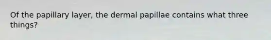 Of the papillary layer, the dermal papillae contains what three things?