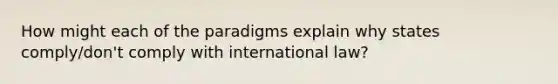 How might each of the paradigms explain why states comply/don't comply with international law?