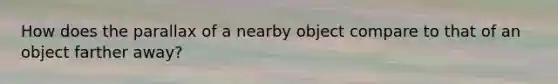 How does the parallax of a nearby object compare to that of an object farther away?