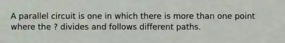 A parallel circuit is one in which there is more than one point where the ? divides and follows different paths.