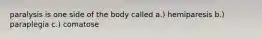 paralysis is one side of the body called a.) hemiparesis b.) paraplegia c.) comatose