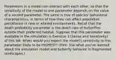 Parameters in a model can interact with each other, so that the sensitivity of the model to one parameter depends on the value of a second parameter. The same is true of species' behavioral characteristics, in terms of how they can affect population persistence in new or altered environments. Recall that the death probability parameter is the death rate of butterflies outside their preferred habitat. Suppose that this parameter was available in the simulation in Exercise 3 (Sense and Sensitivity) of this lab. When would you expect the model's sensitivity to this parameter likely to be HIGHEST? (Hint: Use what you've learned about the simulation model and butterfly behavior in fragmented landscapes.)