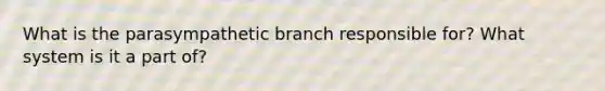 What is the parasympathetic branch responsible for? What system is it a part of?