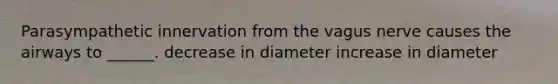 Parasympathetic innervation from the vagus nerve causes the airways to ______. decrease in diameter increase in diameter