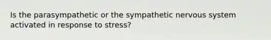 Is the parasympathetic or the sympathetic nervous system activated in response to stress?