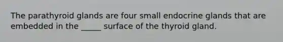 The parathyroid glands are four small endocrine glands that are embedded in the _____ surface of the thyroid gland.