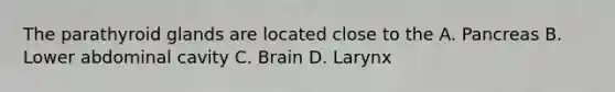 The parathyroid glands are located close to the A. Pancreas B. Lower abdominal cavity C. Brain D. Larynx