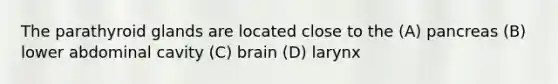 The parathyroid glands are located close to the (A) pancreas (B) lower abdominal cavity (C) brain (D) larynx