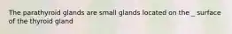 The parathyroid glands are small glands located on the _ surface of the thyroid gland
