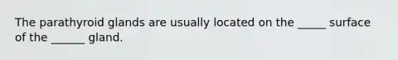 The parathyroid glands are usually located on the _____ surface of the ______ gland.