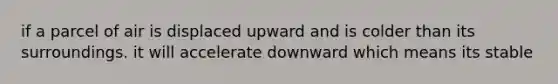 if a parcel of air is displaced upward and is colder than its surroundings. it will accelerate downward which means its stable