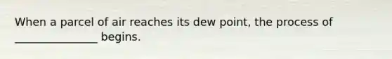 When a parcel of air reaches its dew point, the process of _______________ begins.