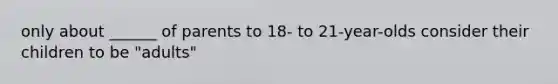 only about ______ of parents to 18- to 21-year-olds consider their children to be "adults"