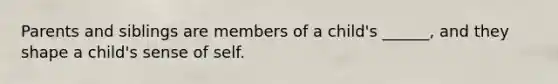 Parents and siblings are members of a child's ______, and they shape a child's sense of self.