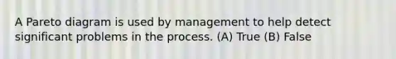 A Pareto diagram is used by management to help detect significant problems in the process. (A) True (B) False