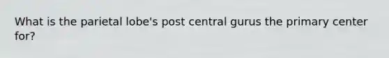 What is the parietal lobe's post central gurus the primary center for?