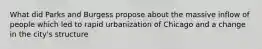 What did Parks and Burgess propose about the massive inflow of people which led to rapid urbanization of Chicago and a change in the city's structure