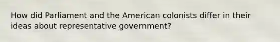 How did Parliament and the American colonists differ in their ideas about representative government?