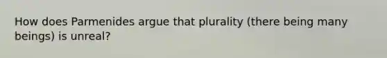 How does Parmenides argue that plurality (there being many beings) is unreal?