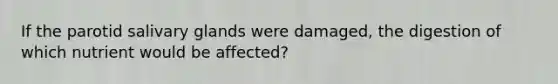 If the parotid salivary glands were damaged, the digestion of which nutrient would be affected?