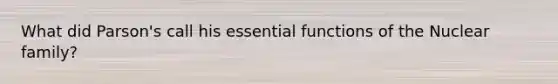 What did Parson's call his essential functions of the Nuclear family?