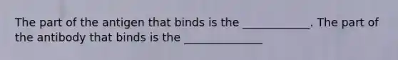 The part of the antigen that binds is the ____________. The part of the antibody that binds is the ______________