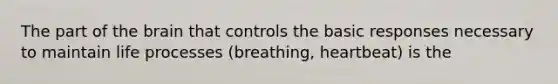 The part of the brain that controls the basic responses necessary to maintain life processes (breathing, heartbeat) is the