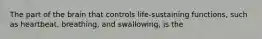 The part of the brain that controls life-sustaining functions, such as heartbeat, breathing, and swallowing, is the