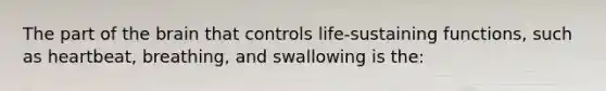 The part of the brain that controls life-sustaining functions, such as heartbeat, breathing, and swallowing is the: