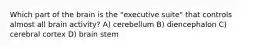 Which part of the brain is the "executive suite" that controls almost all brain activity? A) cerebellum B) diencephalon C) cerebral cortex D) brain stem