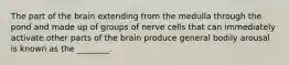 The part of the brain extending from the medulla through the pond and made up of groups of nerve cells that can immediately activate other parts of the brain produce general bodily arousal is known as the ________.